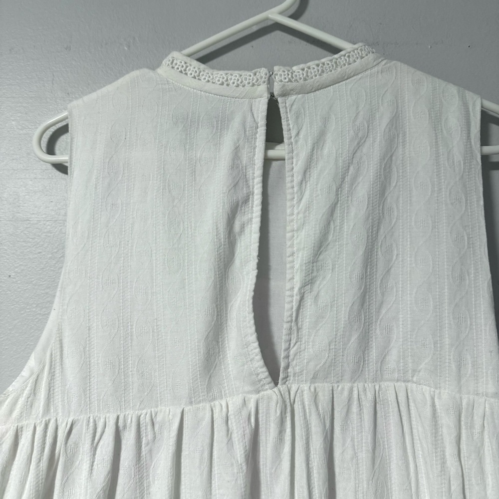 English Factory Womens Dress White 100% Cotton Textured Beachy Boho Shift Midi L - Picture 6 of 12